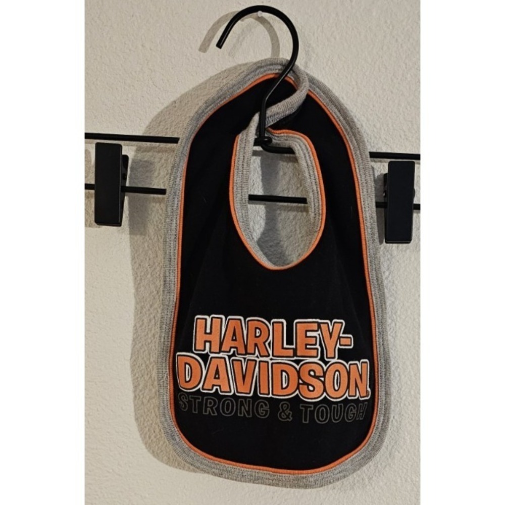 Harley Davidson Baby Bib Black and Orange Age 12 Month Logo Strong & Tough